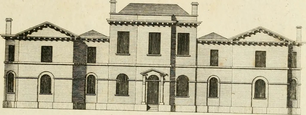 An illustration from Convenient and ornamental architecture, consisting of original designs, for plans, elevations and sections, beginning with the farm house, and regularly ascending to the most grand and magnificent villa : calculated both for town and country, and to suit all persons in every station of life : engraved on seventy copper plates : with reference and explanation in the letter press, of the use of every room in each separate building, and the dimensions accurately figured on the plans, with exact scales for measurement, 1797, leaf 76