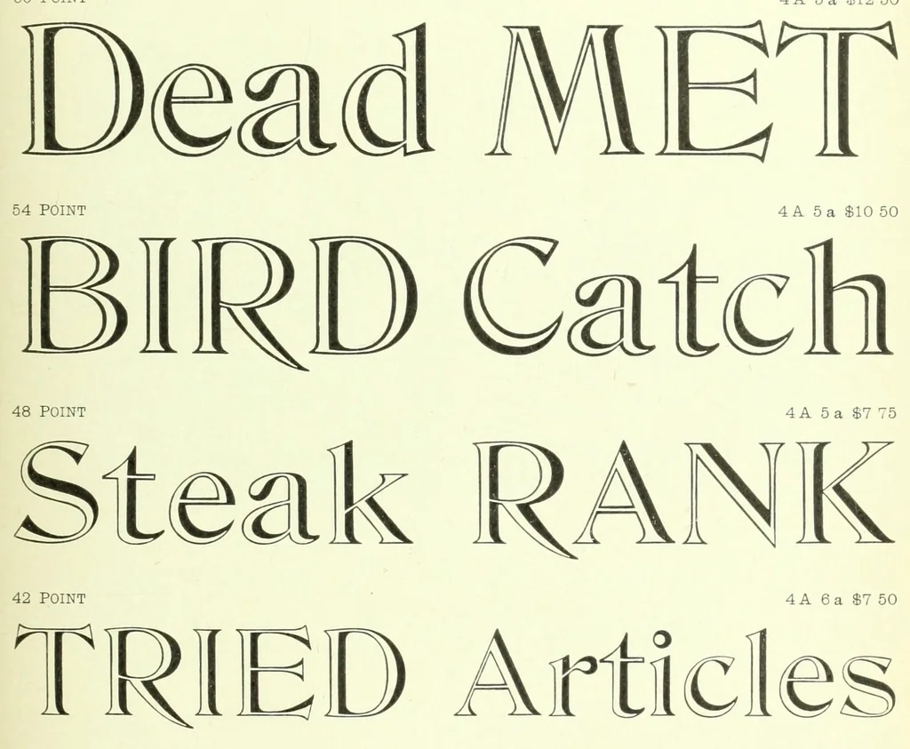 An illustration from Copper alloy type book, comprising newspaper, book, and display types, borders and ornaments : also brass rules, dashes, etc, 1901, leaf 237
