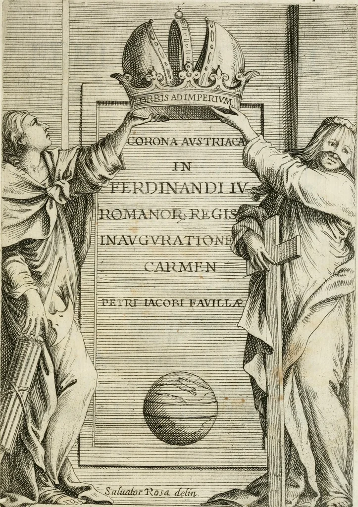 An illustration from Corona Austriaca in Ferdinandi IV Romanor[um] regis inauguratione carmen, 1653, leaf 4