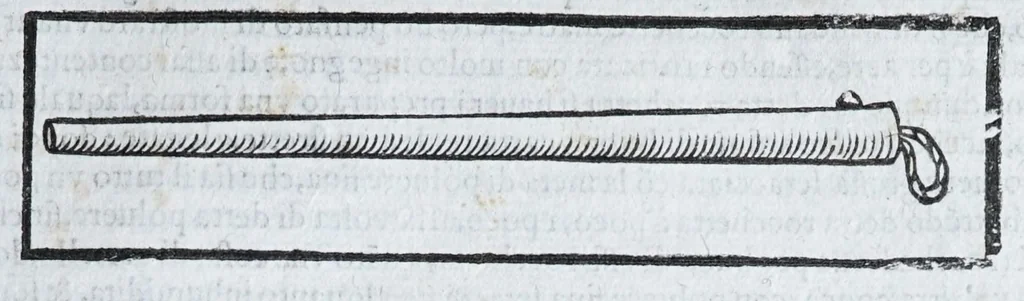 An illustration from Corona e palma militare di artiglieria et fortificationi : nellaquale si tratta dell'inuentione di essa, e dell'operare nelle fattioni da terra e mare, fuochi artificiati da giuoco e guerra, & d'vn nuouo instrumento per misurare distanze : con vn trattato della fortificatione moderna, e delli errori scoperti nelle fortezze antiche : tutto à proposito per detto essercitio dell'artiglieria, con dissegni apparenti & intelligibili, 1647, leaf 107