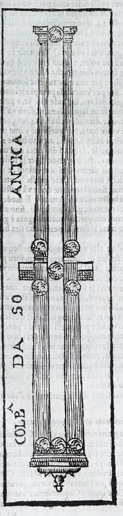 An illustration from Corona e palma militare di artiglieria et fortificationi : nellaquale si tratta dell'inuentione di essa, e dell'operare nelle fattioni da terra e mare, fuochi artificiati da giuoco e guerra, & d'vn nuouo instrumento per misurare distanze : con vn trattato della fortificatione moderna, e delli errori scoperti nelle fortezze antiche : tutto à proposito per detto essercitio dell'artiglieria, con dissegni apparenti & intelligibili, 1647, leaf 33