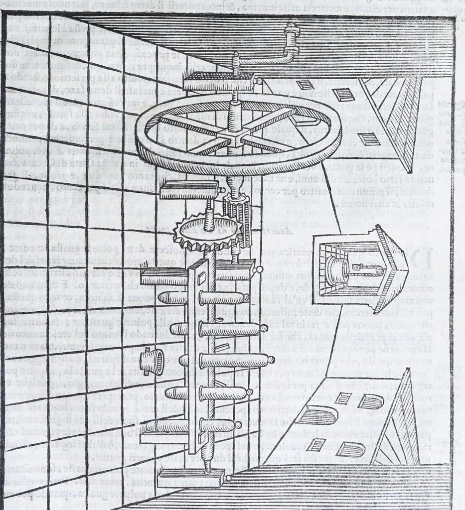 An illustration from Corona e palma militare di artiglieria et fortificationi : nellaquale si tratta dell'inuentione di essa, e dell'operare nelle fattioni da terra e mare, fuochi artificiati da giuoco e guerra, & d'vn nuouo instrumento per misurare distanze : con vn trattato della fortificatione moderna, e delli errori scoperti nelle fortezze antiche : tutto à proposito per detto essercitio dell'artiglieria, con dissegni apparenti & intelligibili, 1647, leaf 65