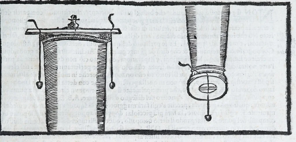 An illustration from Corona e palma militare di artiglieria et fortificationi : nellaquale si tratta dell'inuentione di essa, e dell'operare nelle fattioni da terra e mare, fuochi artificiati da giuoco e guerra, & d'vn nuouo instrumento per misurare distanze : con vn trattato della fortificatione moderna, e delli errori scoperti nelle fortezze antiche : tutto à proposito per detto essercitio dell'artiglieria, con dissegni apparenti & intelligibili, 1647, leaf 73