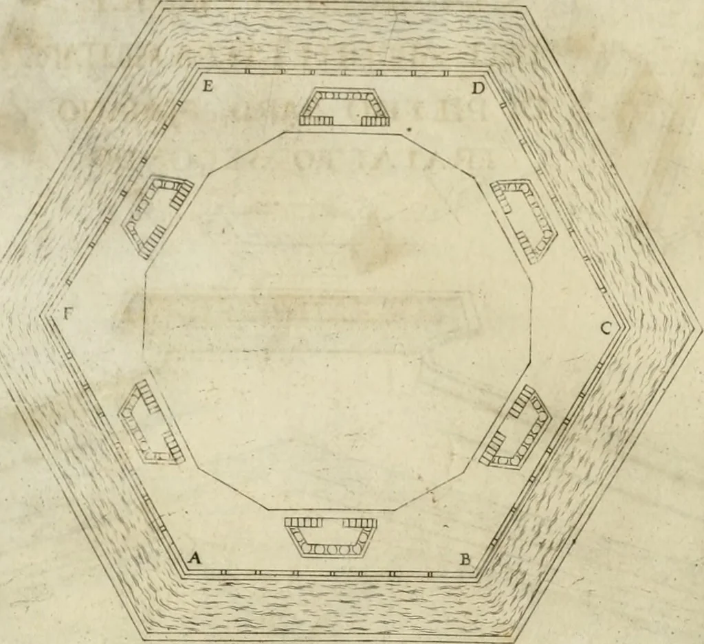 An illustration from Corona imperiale dell' architettura militare, 1618, leaf 323