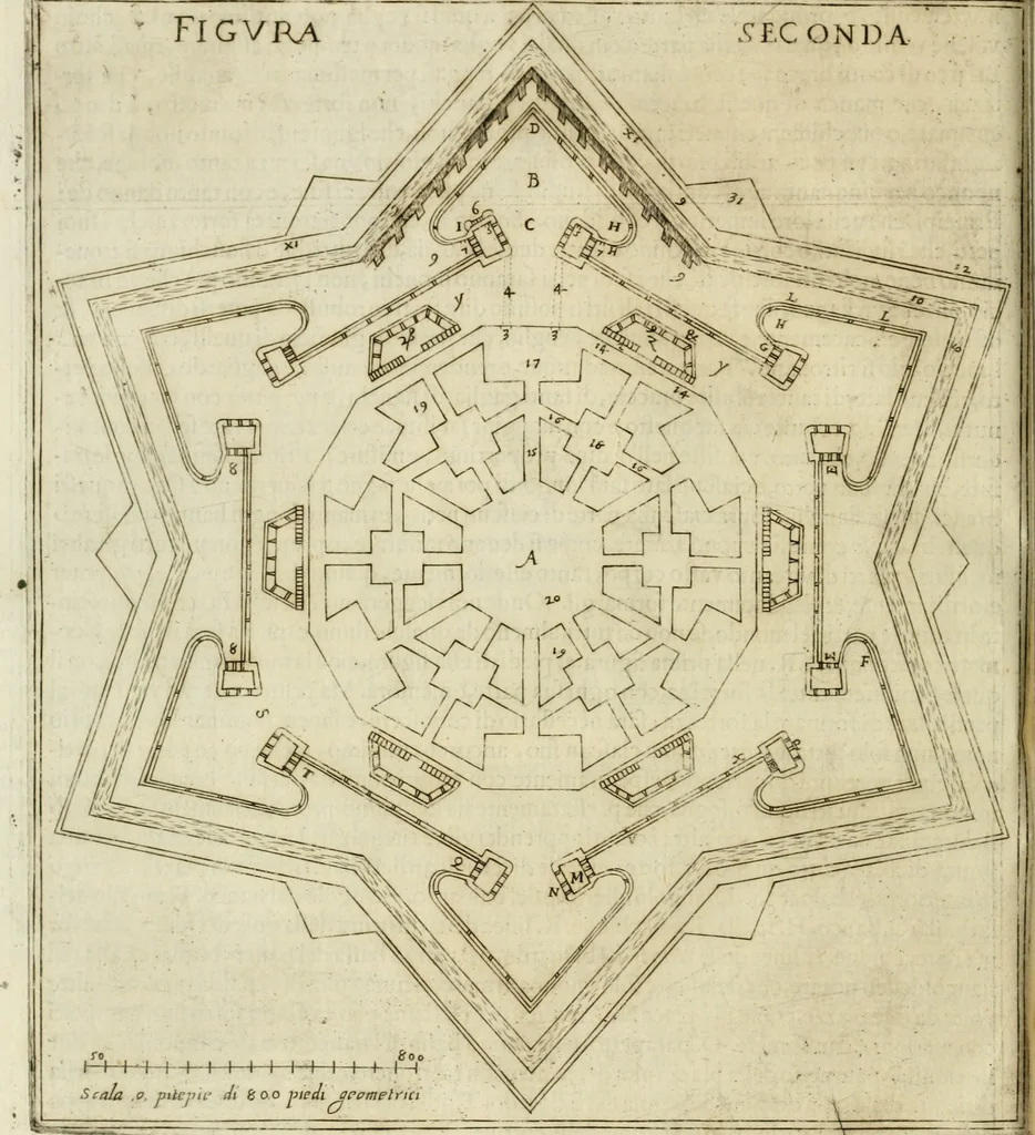 An illustration from Corona imperiale dell' architettura militare, 1618, leaf 325