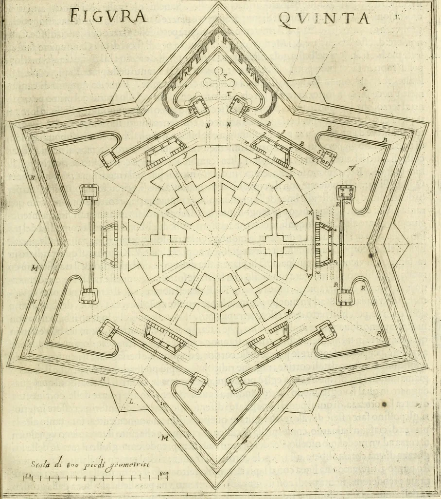 An illustration from Corona imperiale dell' architettura militare, 1618, leaf 336
