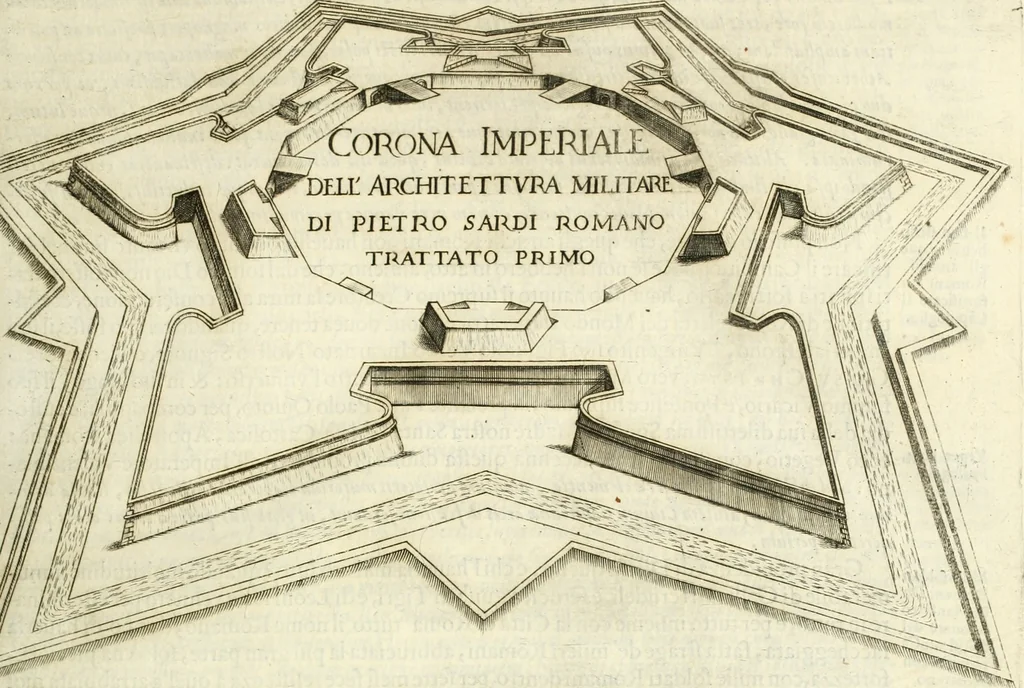 An illustration from Corona imperiale dell' architettura militare, 1618, leaf 34