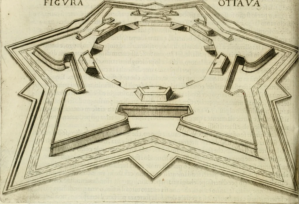 An illustration from Corona imperiale dell' architettura militare, 1618, leaf 345