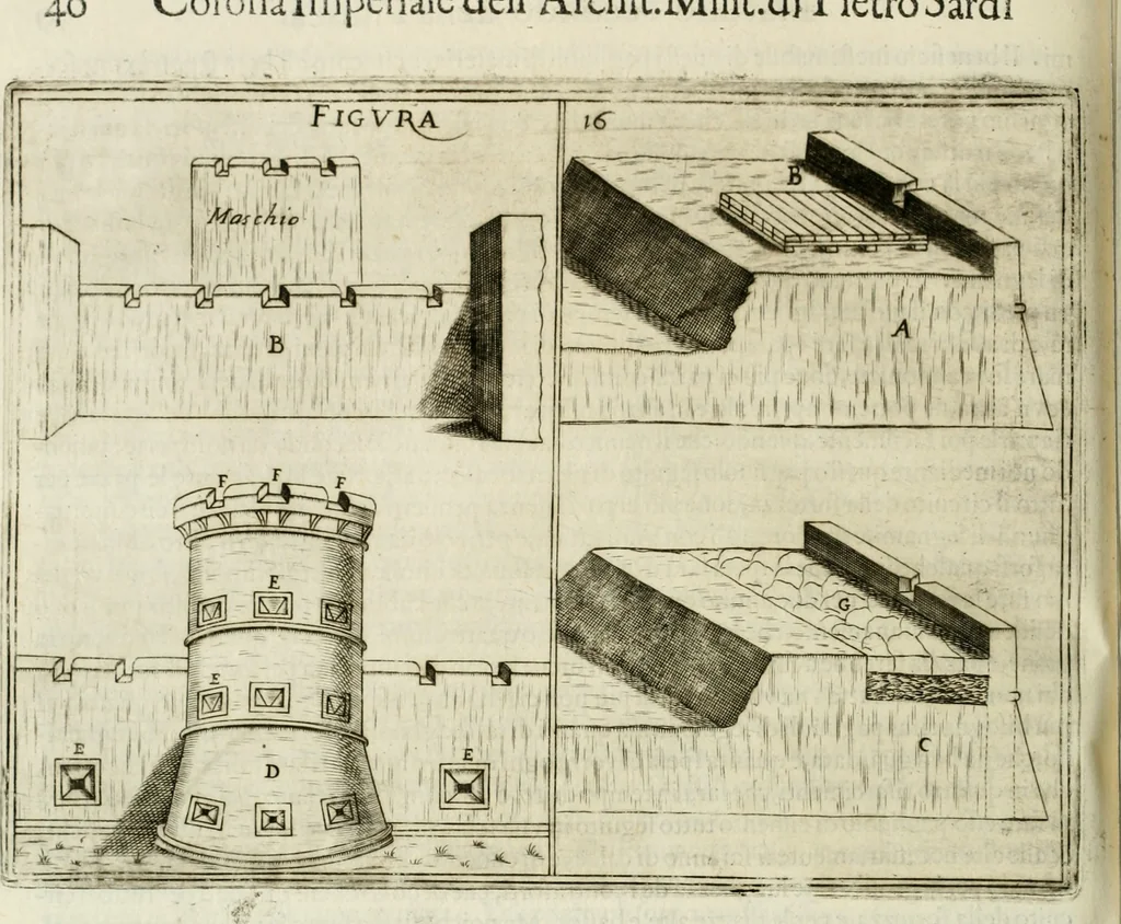 An illustration from Corona imperiale dell' architettura militare, 1618, leaf 361