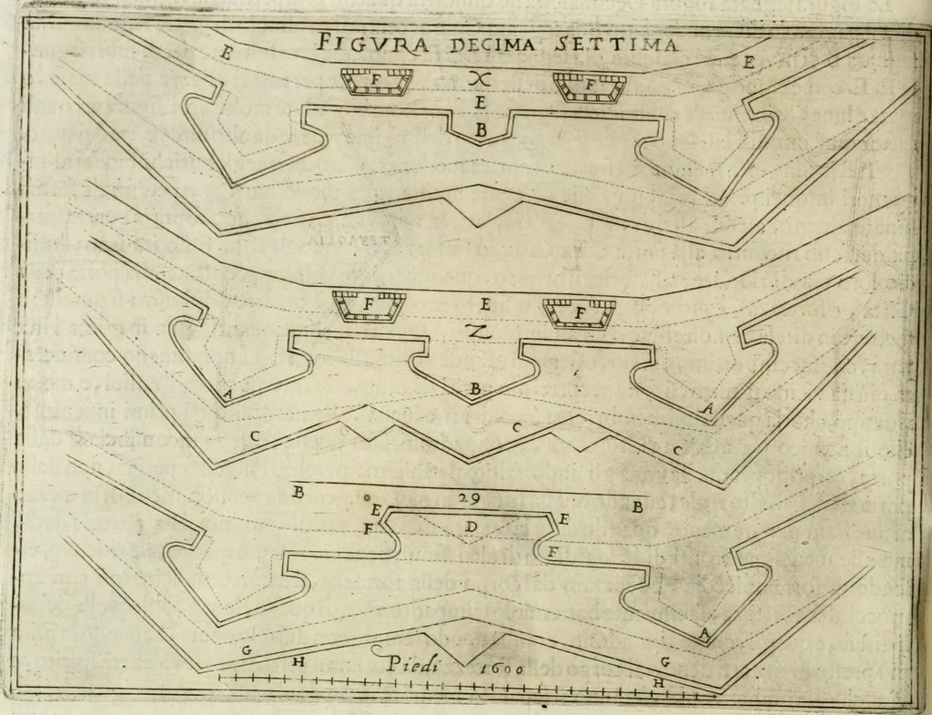 An illustration from Corona imperiale dell' architettura militare, 1618, leaf 363