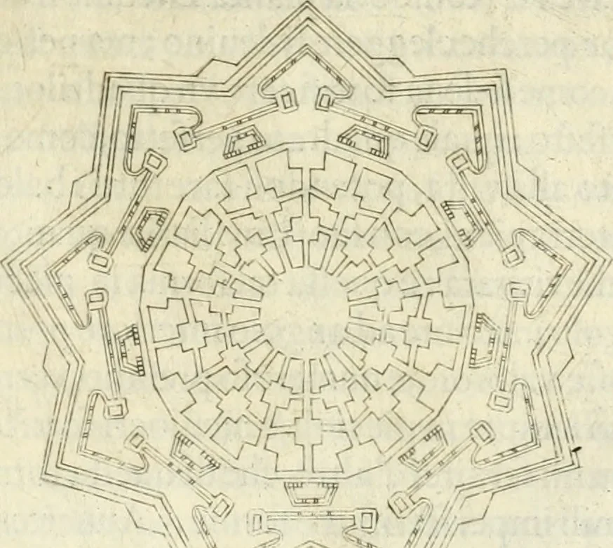 An illustration from Corona imperiale dell' architettura militare, 1618, leaf 366