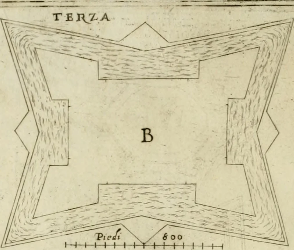 An illustration from Corona imperiale dell' architettura militare, 1618, leaf 367