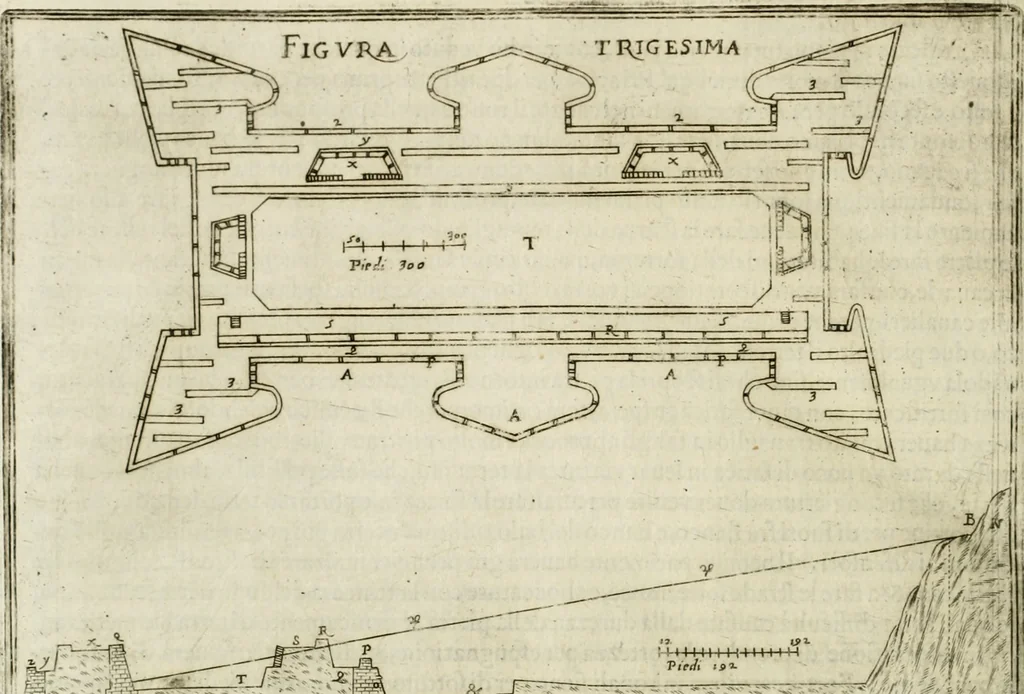 An illustration from Corona imperiale dell' architettura militare, 1618, leaf 381