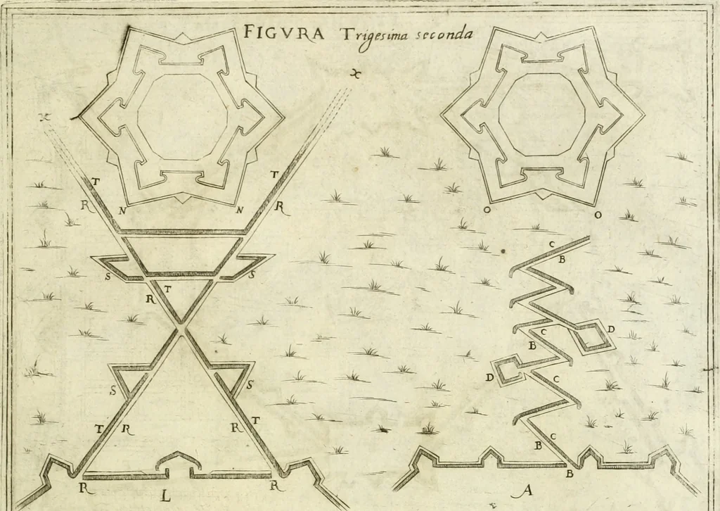 An illustration from Corona imperiale dell' architettura militare, 1618, leaf 384