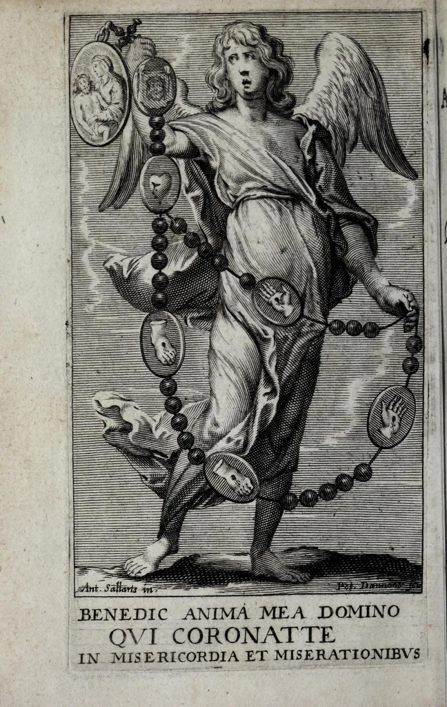 An illustration from Corona sacratissimorum Iesu Christi vulnerum : XXXV considerationibus ex sacra scriptura, sanctis patribus, historia ecclesiastica potissimum desumptis illustrata, 1649, leaf 20