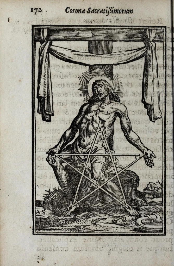 An illustration from Corona sacratissimorum Iesu Christi vulnerum : XXXV considerationibus ex sacra scriptura, sanctis patribus, historia ecclesiastica potissimum desumptis illustrata, 1649, leaf 204