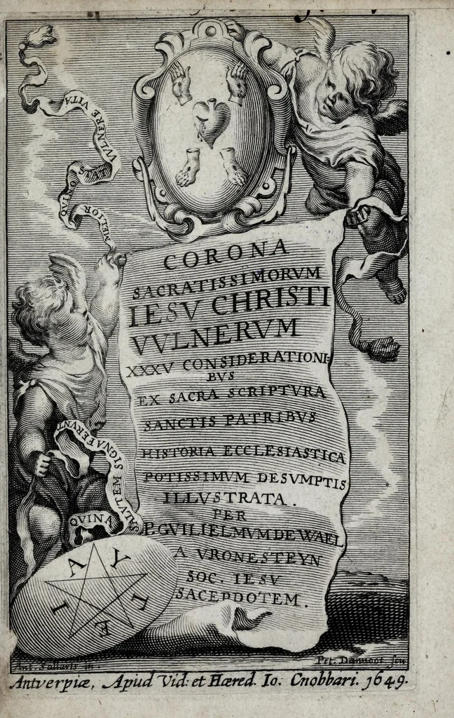 An illustration from Corona sacratissimorum Iesu Christi vulnerum : XXXV considerationibus ex sacra scriptura, sanctis patribus, historia ecclesiastica potissimum desumptis illustrata, 1649, leaf 3