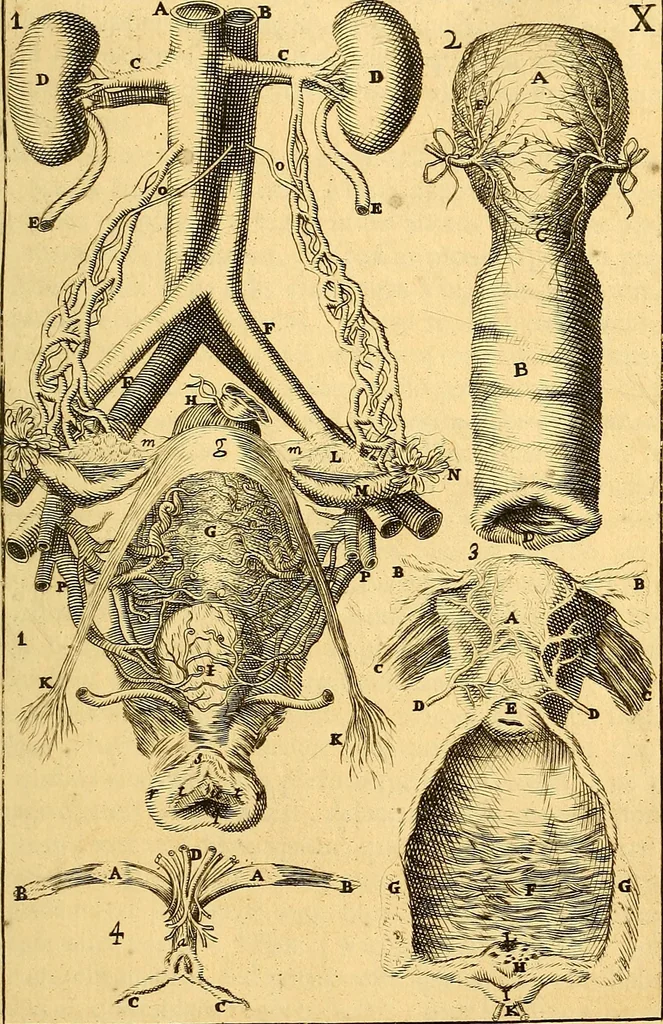 An illustration from Corporis humani anatomia : in qua omnia tam veterum, quam recentiorum anatomicarum inventa methodo novâ & intellectu facillimâ describuntur, ac tabulis aeneis repraesentantur, 1693, leaf 144