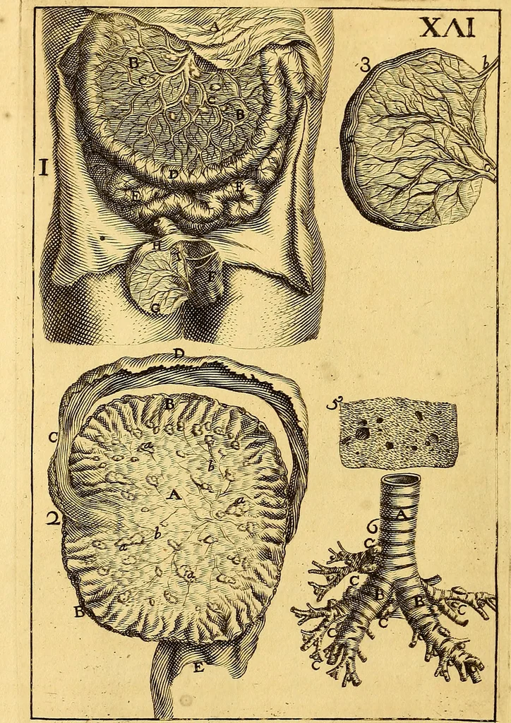 An illustration from Corporis humani anatomia : in qua omnia tam veterum, quam recentiorum anatomicarum inventa methodo novâ & intellectu facillimâ describuntur, ac tabulis aeneis repraesentantur, 1693, leaf 203