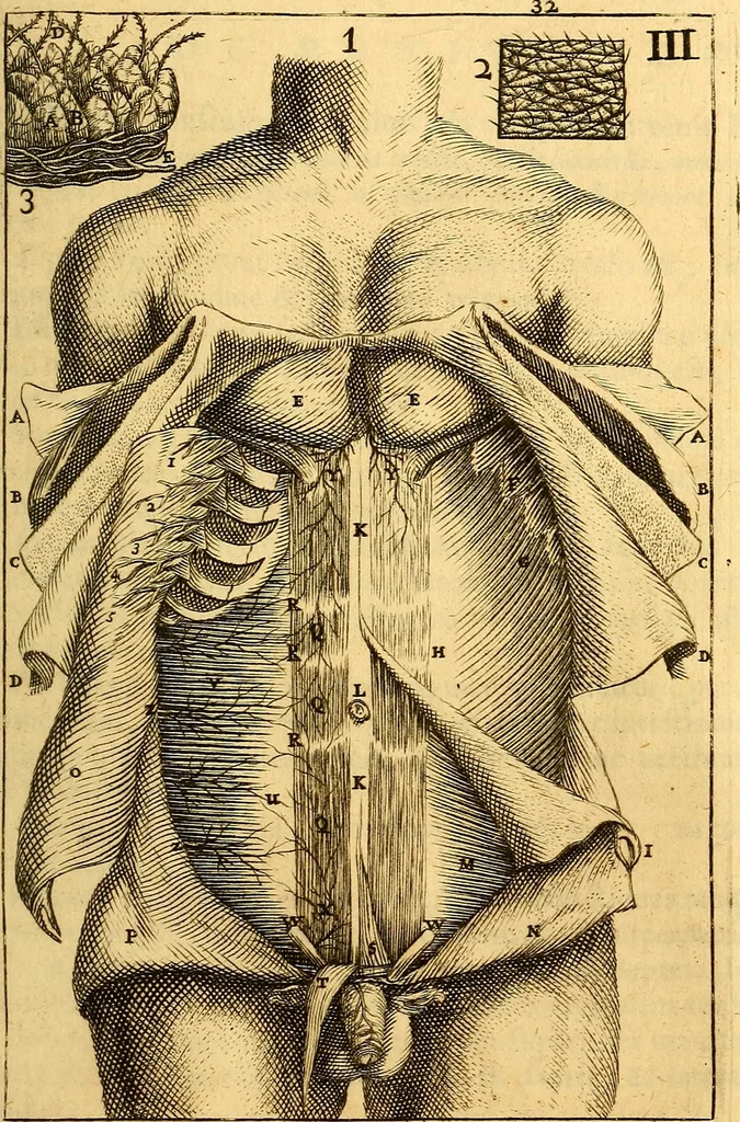 An illustration from Corporis humani anatomia : in qua omnia tam veterum, quam recentiorum anatomicarum inventa methodo novâ & intellectu facillimâ describuntur, ac tabulis aeneis repraesentantur, 1693, leaf 52
