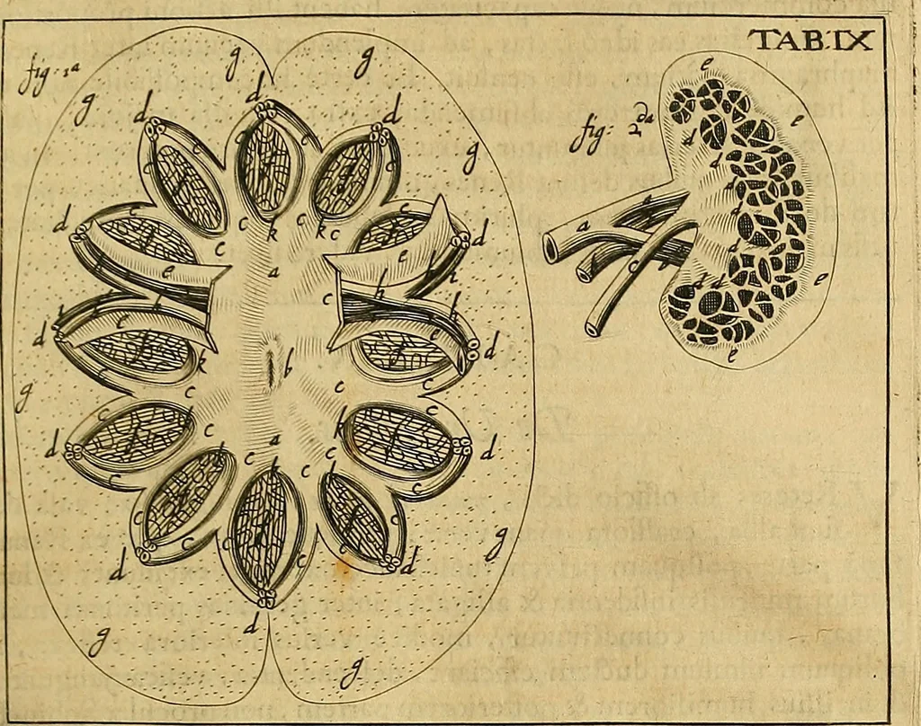 An illustration from Corporis humani disquisitio anatomica : in qua sanguinis circulationem in quavis corporis particula plurimis typis novis, 1651, leaf 100