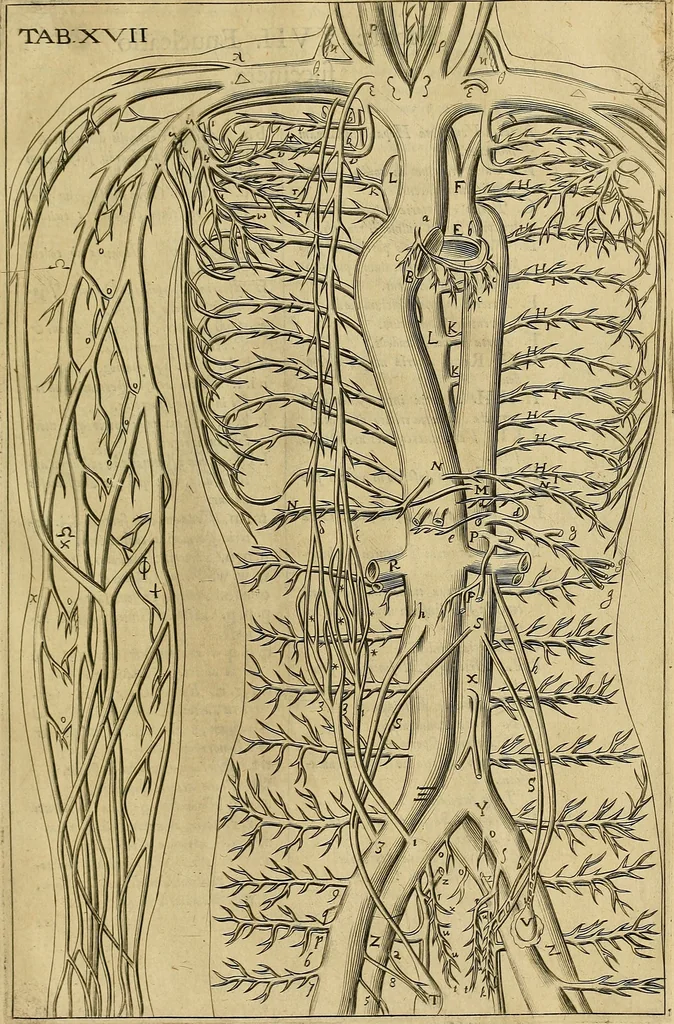 An illustration from Corporis humani disquisitio anatomica : in qua sanguinis circulationem in quavis corporis particula plurimis typis novis, 1651, leaf 262