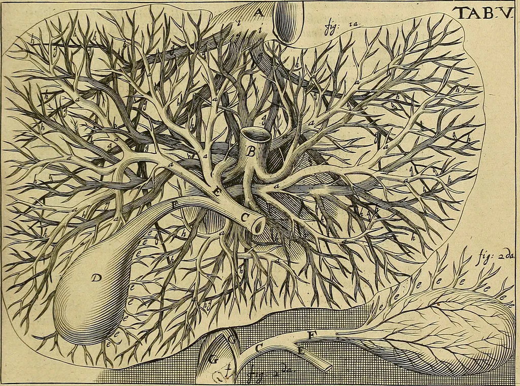 An illustration from Corporis humani disquisitio anatomica : in qua sanguinis circulationem in quavis corporis particula plurimis typis novis, 1651, leaf 68