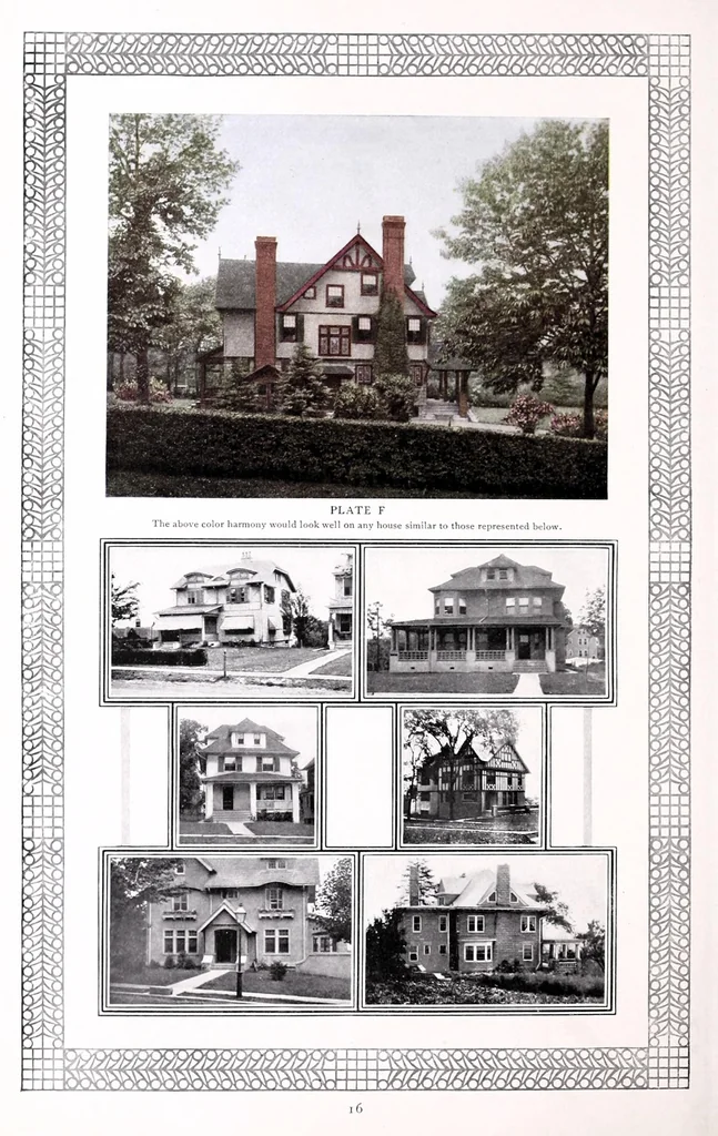 An illustration from Correct color schemes illustrated : painting the house in harmony with its architecture and its setting, together with simple hints on shrubbery arrangement, 1910, leaf 18