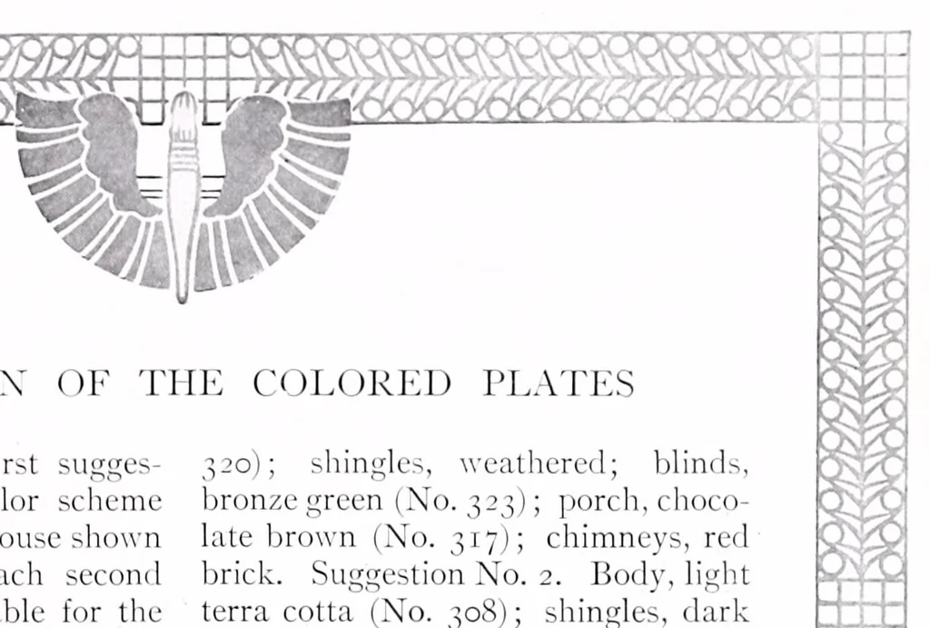 An illustration from Correct color schemes illustrated : painting the house in harmony with its architecture and its setting, together with simple hints on shrubbery arrangement, 1910, leaf 21