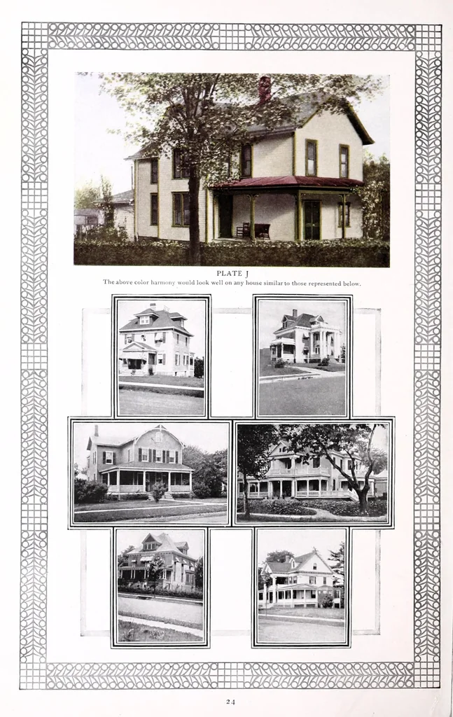 An illustration from Correct color schemes illustrated : painting the house in harmony with its architecture and its setting, together with simple hints on shrubbery arrangement, 1910, leaf 26