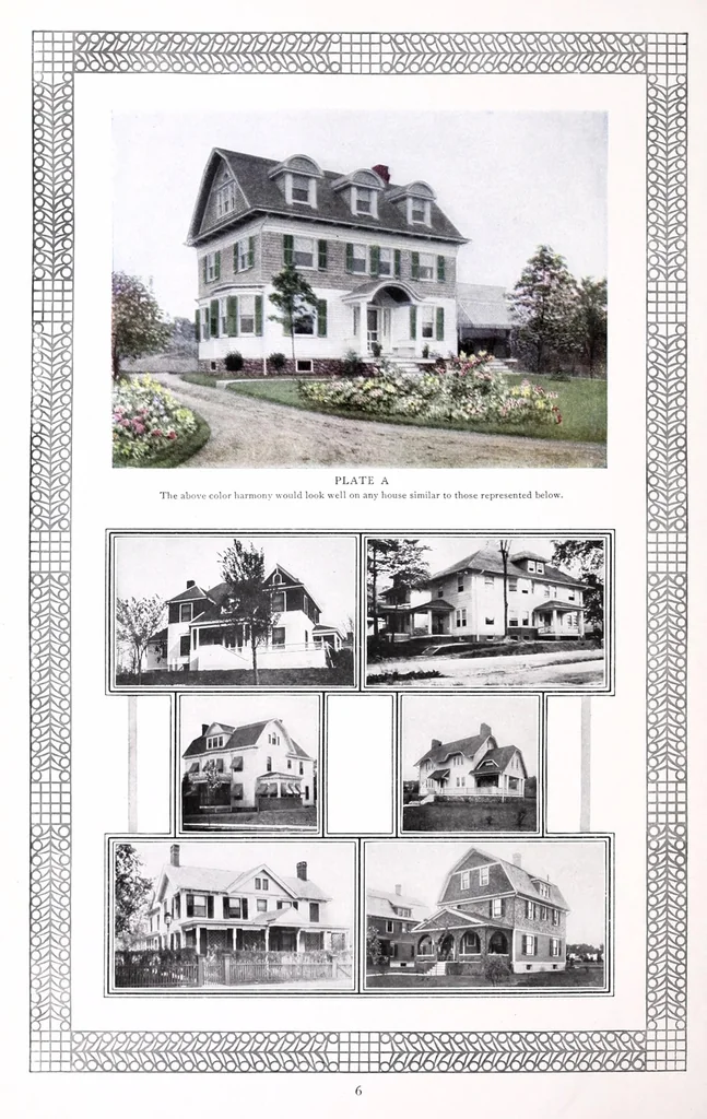 An illustration from Correct color schemes illustrated : painting the house in harmony with its architecture and its setting, together with simple hints on shrubbery arrangement, 1910, leaf 8