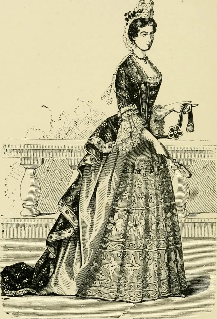 An illustration from The corset and the crinoline : a book of modes and costumes from remote periods to the present time, 1868, leaf 107