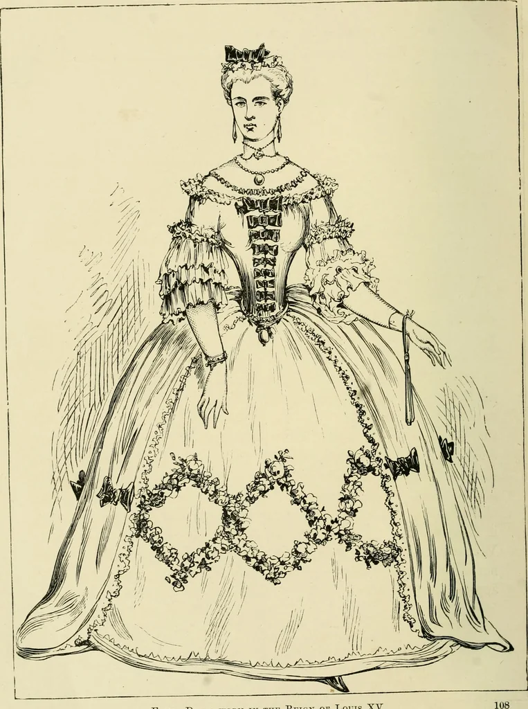 An illustration from The corset and the crinoline : a book of modes and costumes from remote periods to the present time, 1868, leaf 113