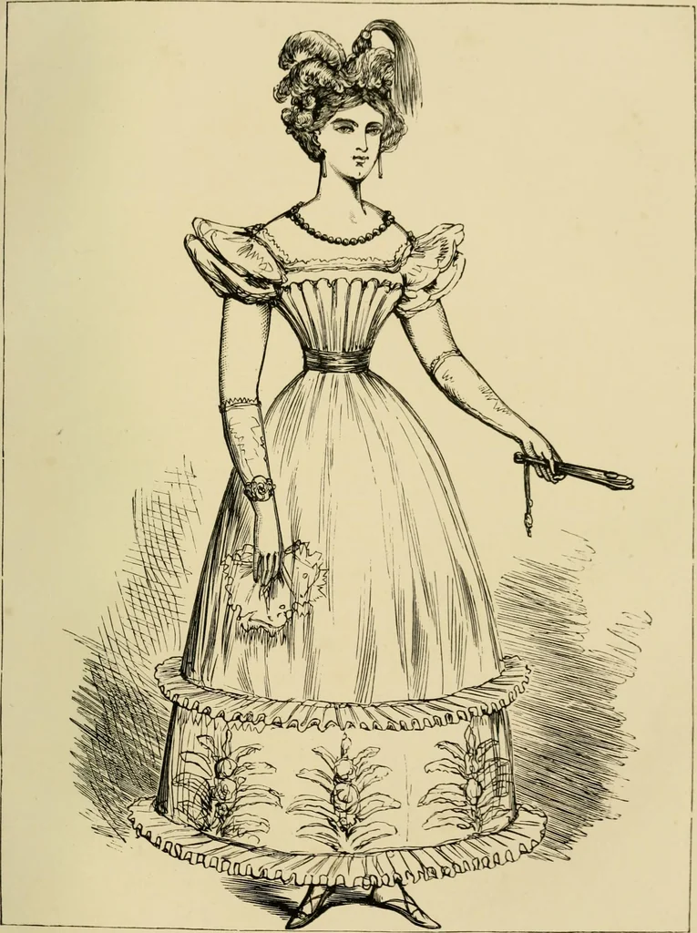 An illustration from The corset and the crinoline : a book of modes and costumes from remote periods to the present time, 1868, leaf 144