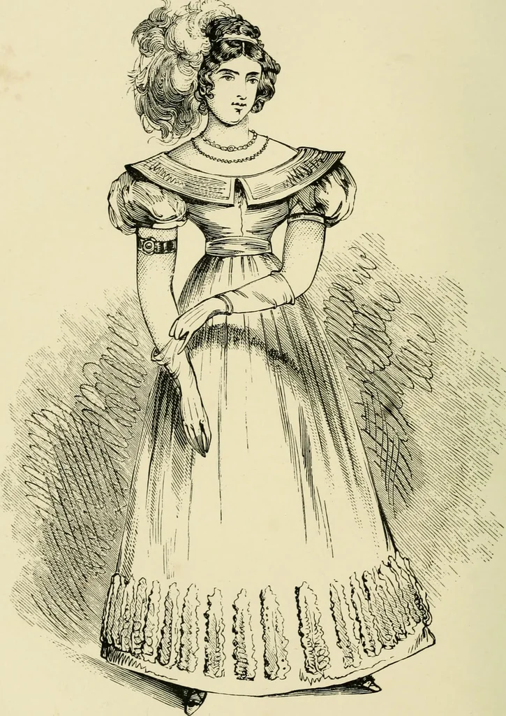 An illustration from The corset and the crinoline : a book of modes and costumes from remote periods to the present time, 1868, leaf 147