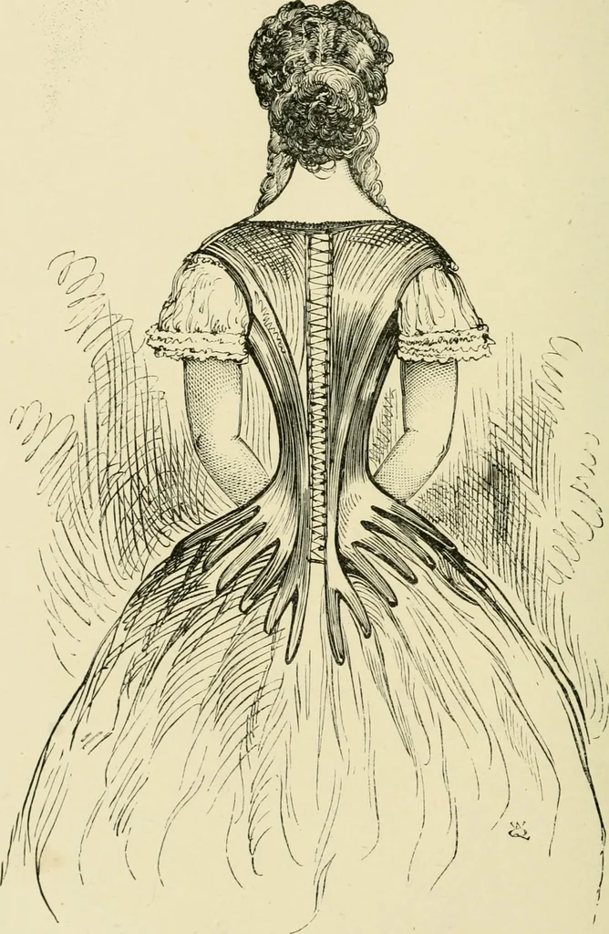 An illustration from The corset and the crinoline : a book of modes and costumes from remote periods to the present time, 1868, leaf 205