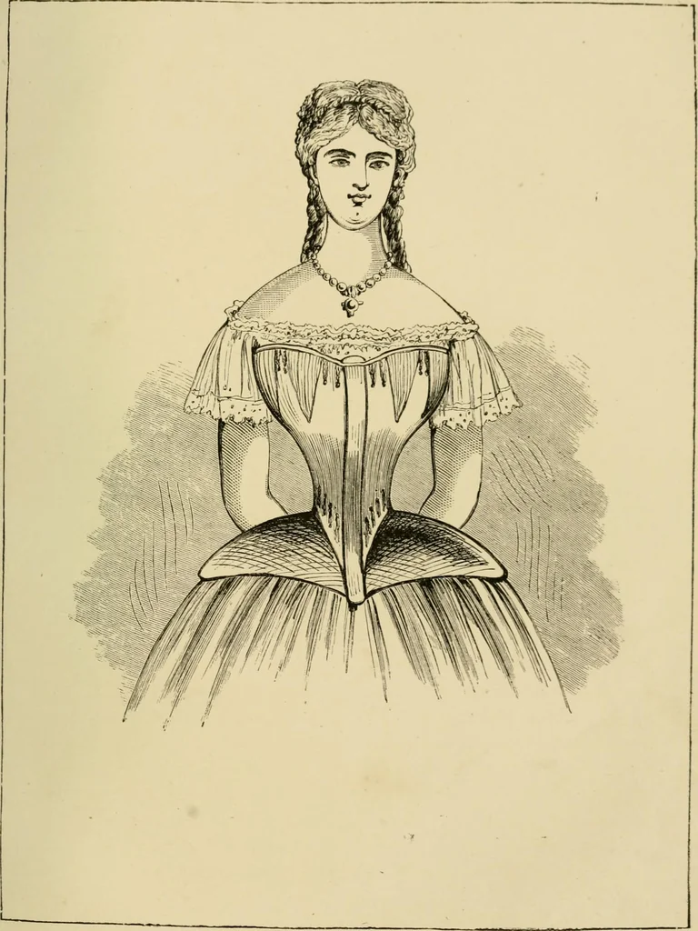 An illustration from The corset and the crinoline : a book of modes and costumes from remote periods to the present time, 1868, leaf 210