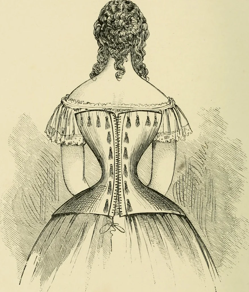 An illustration from The corset and the crinoline : a book of modes and costumes from remote periods to the present time, 1868, leaf 213
