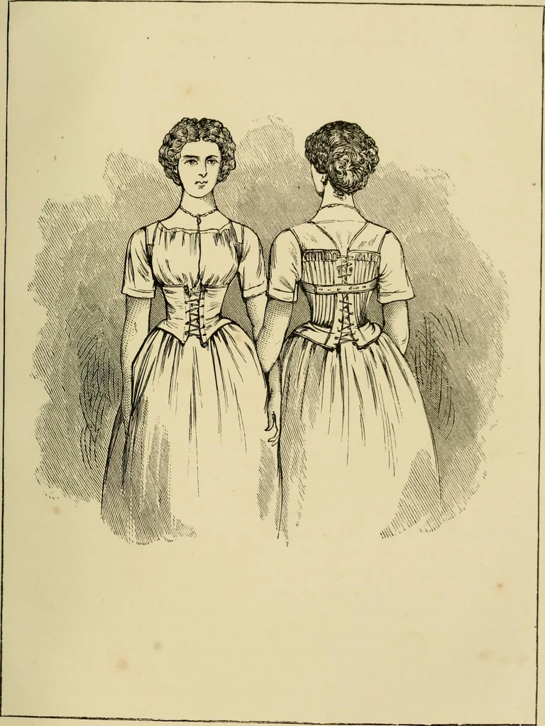 An illustration from The corset and the crinoline : a book of modes and costumes from remote periods to the present time, 1868, leaf 216