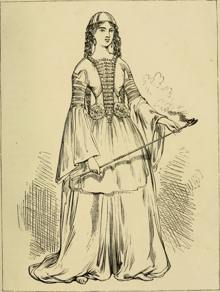 An illustration from The corset and the crinoline : a book of modes and costumes from remote periods to the present time, 1868, leaf 22