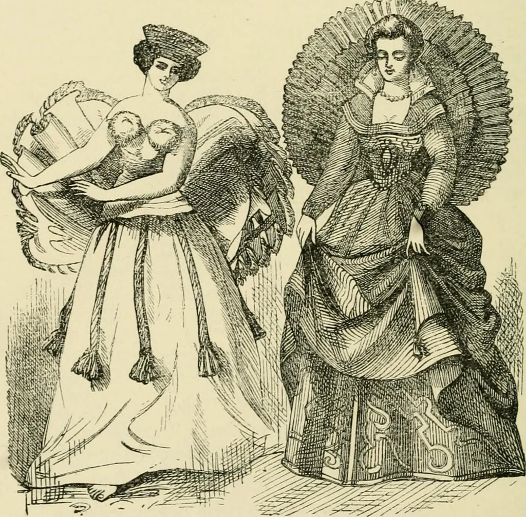 An illustration from The corset and the crinoline : a book of modes and costumes from remote periods to the present time, 1868, leaf 229
