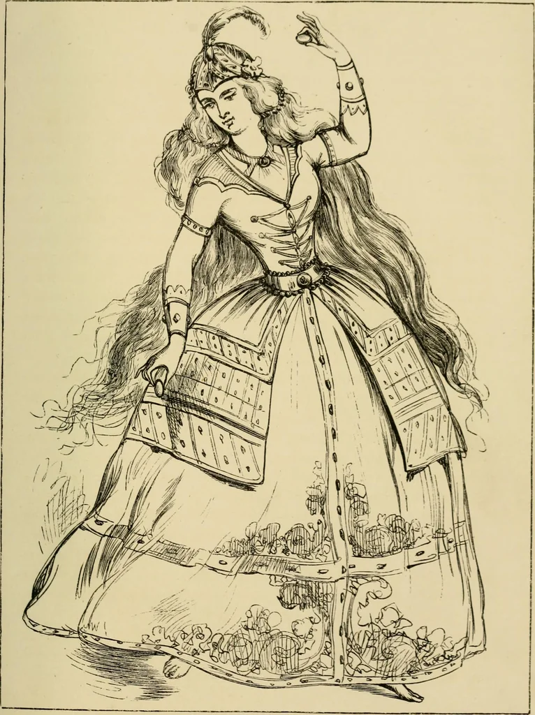 An illustration from The corset and the crinoline : a book of modes and costumes from remote periods to the present time, 1868, leaf 28
