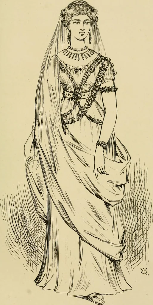 An illustration from The corset and the crinoline : a book of modes and costumes from remote periods to the present time, 1868, leaf 46