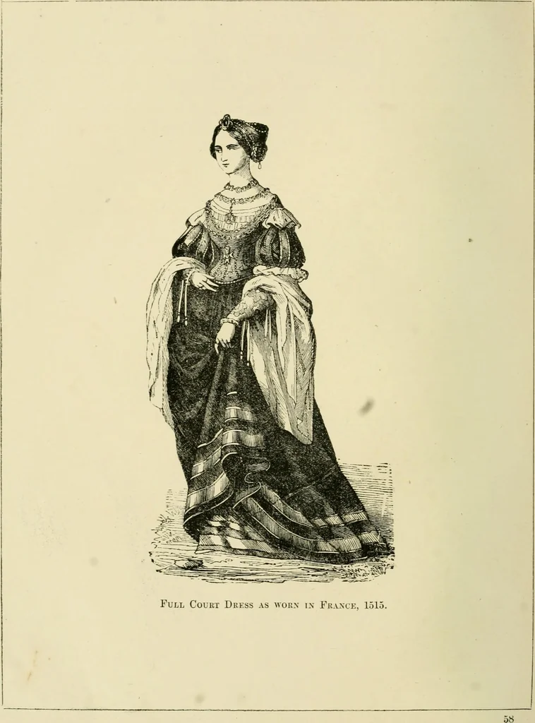 An illustration from The corset and the crinoline : a book of modes and costumes from remote periods to the present time, 1868, leaf 63