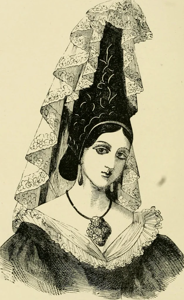 An illustration from The corset and the crinoline : a book of modes and costumes from remote periods to the present time, 1868, leaf 69
