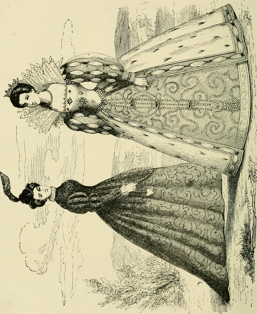 An illustration from The corset and the crinoline : a book of modes and costumes from remote periods to the present time, 1868, leaf 79