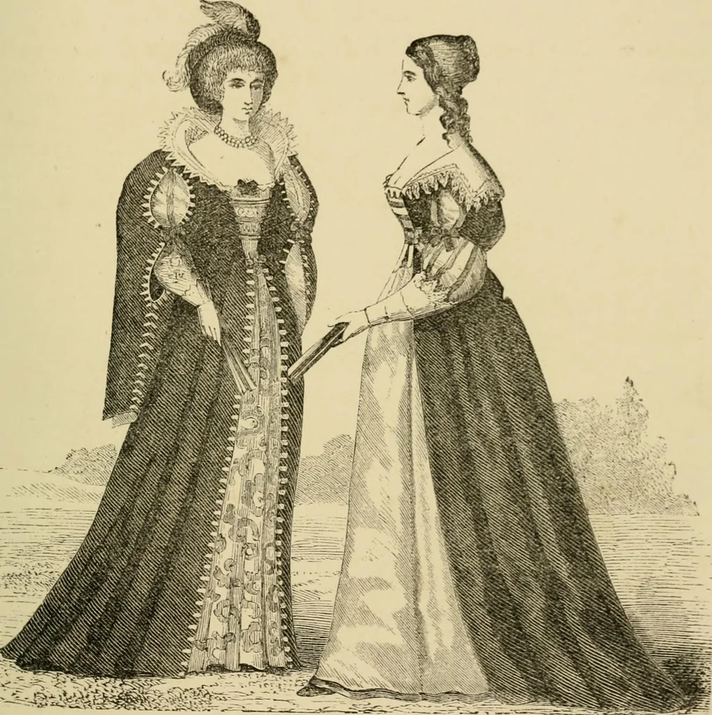An illustration from The corset and the crinoline : a book of modes and costumes from remote periods to the present time, 1868, leaf 98