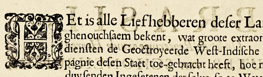 An illustration from Cort, bondigh ende waerachtigh verhael van't schandelijck over-geven ende verlaten vande voorname conquesten van Brasil, : onder de regeeringe vande Heeren Wouter van Schonenburgh, president, Hendrick Haecx, hoogen raet, ende Sigismondus van Schoppe, luytenant Generael over de militie, 1654, 1655, leaf 6