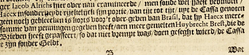 An illustration from Cort, bondigh ende waerachtich verhael van't schandelijck over-geven ende verlaten vande voorname conquesten van Brasil, : onder de regeeringe vande Heeren Wouter van Schonenburgh, president, Hendrick Haecx, hoogen raet, ende Sigismondus van Schoppe, luytenant Generael over de militie, 1654, 1655, leaf 17