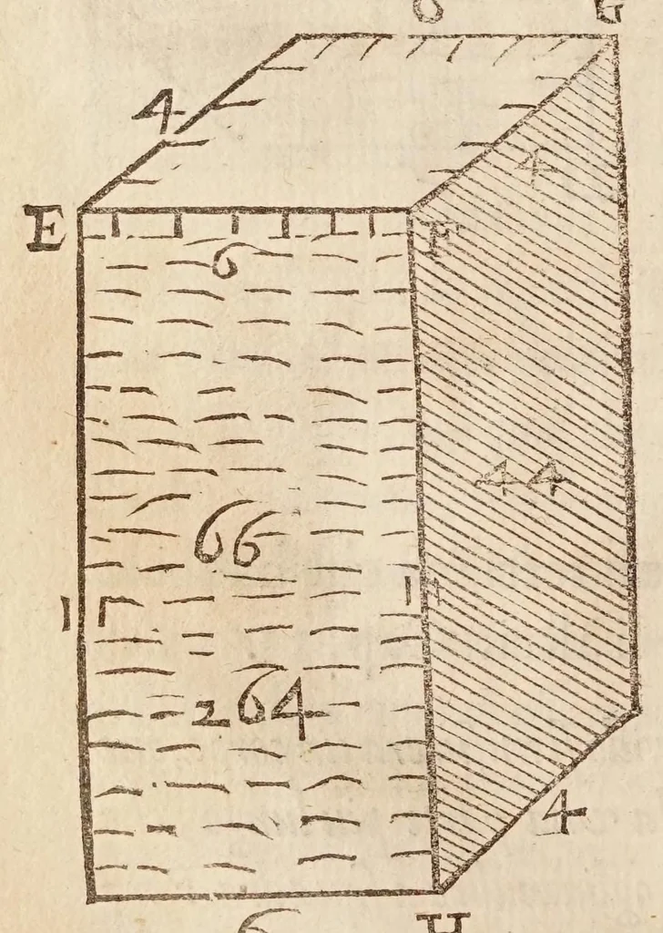 An illustration from Cosimo Bartoli ... Del modo di misvrare le distantie, le superficie, i corpi, le piante, le prouincie, le prospettiue, & tutte le altre cose terrene, che possono occorrere a gli huomini, secondo le uere regole d'Euclide, & de gli altri piu lodati scrittori, 1564, leaf 158